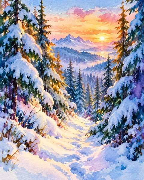 Snowy Pine Forest · Vibrant Pigments