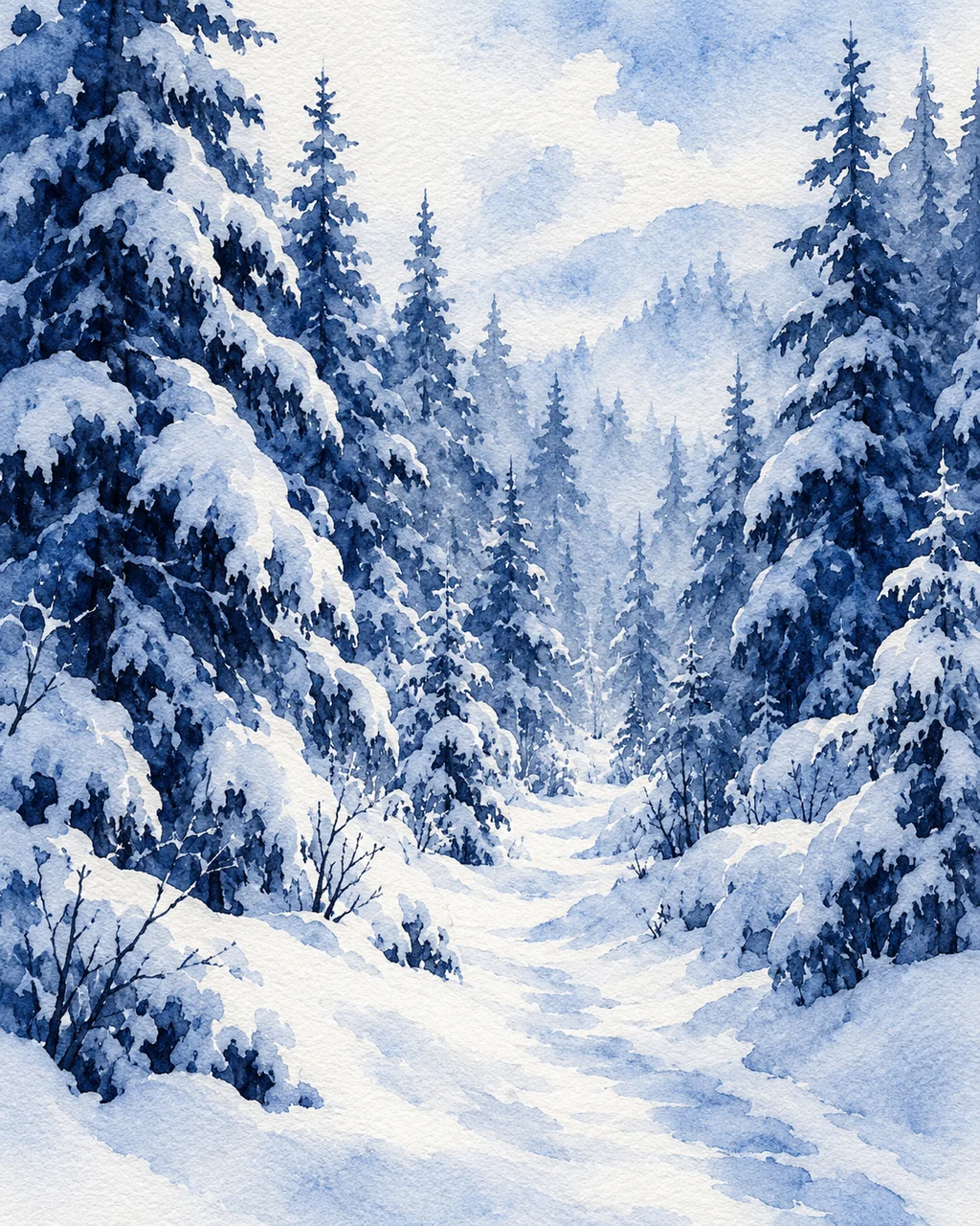 Snowy Pine Forest · Indigo Monochrome