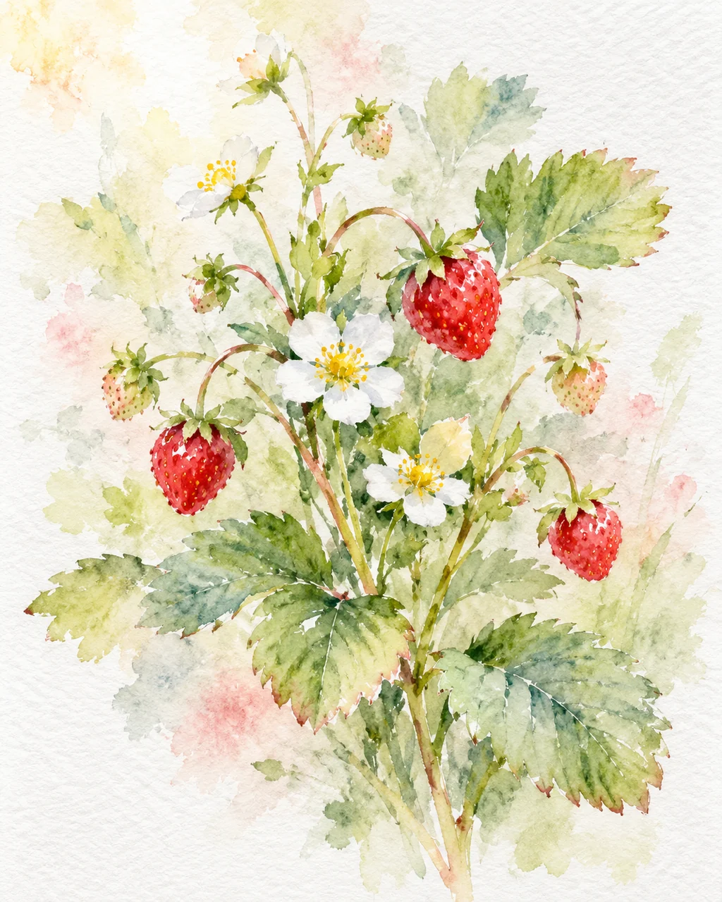 Wild Strawberry Sprig · Soft Pastels
