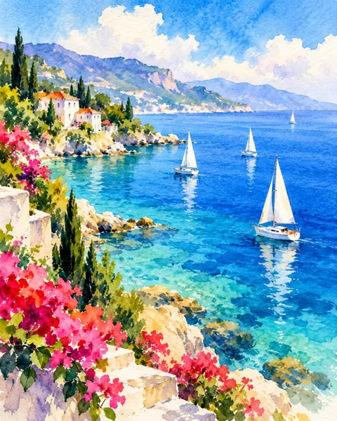 Sailboats on Blue Bay · Vibrant Pigments