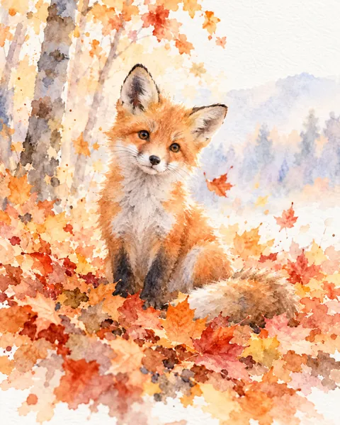 Fox in Autumn Leaves · Soft Pastels