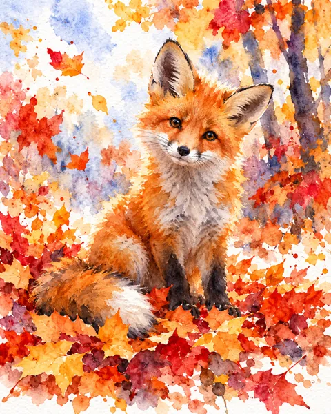 Fox in Autumn Leaves · Vibrant Pigments