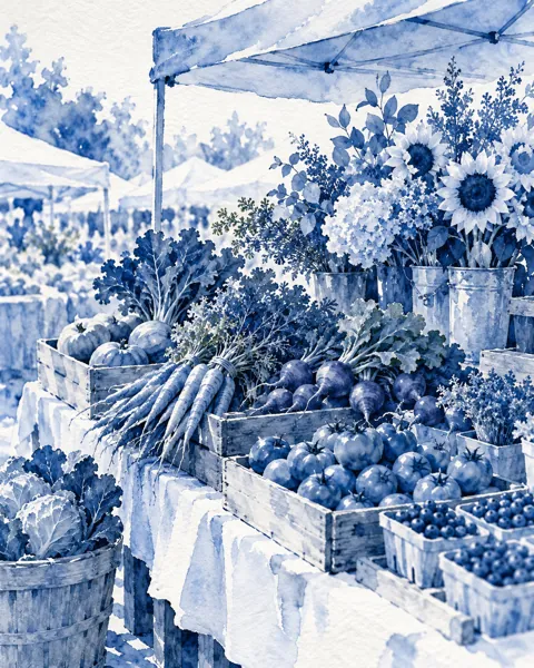 Farmers Market Stall · Indigo Monochrome