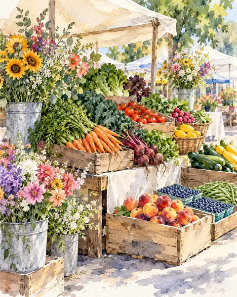 Farmers Market Stall · Ink Line and Wash