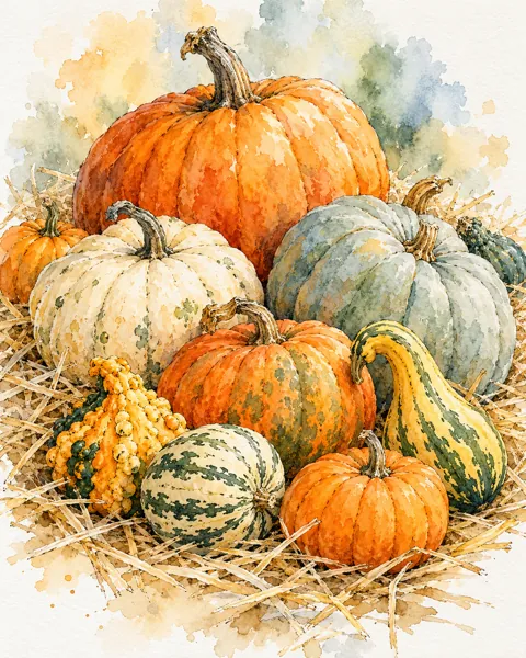 Pumpkin Harvest · Ink Line and Wash