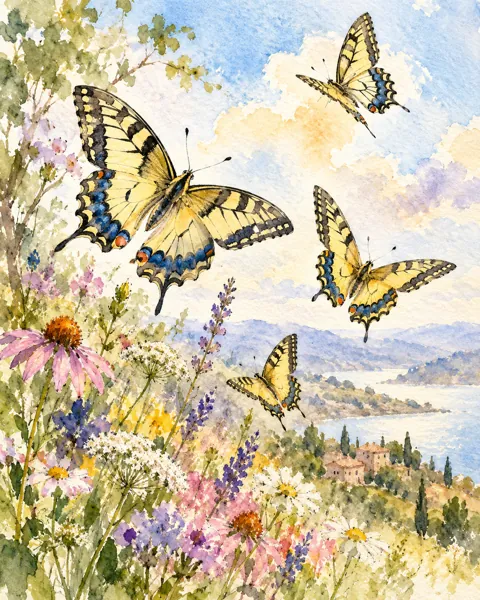 Swallowtail Butterflies · Ink Line and Wash