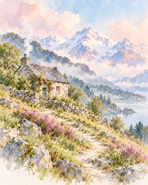 Mountain Cottage · Soft Pastels