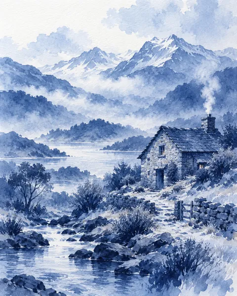 Mountain Cottage · Indigo Monochrome