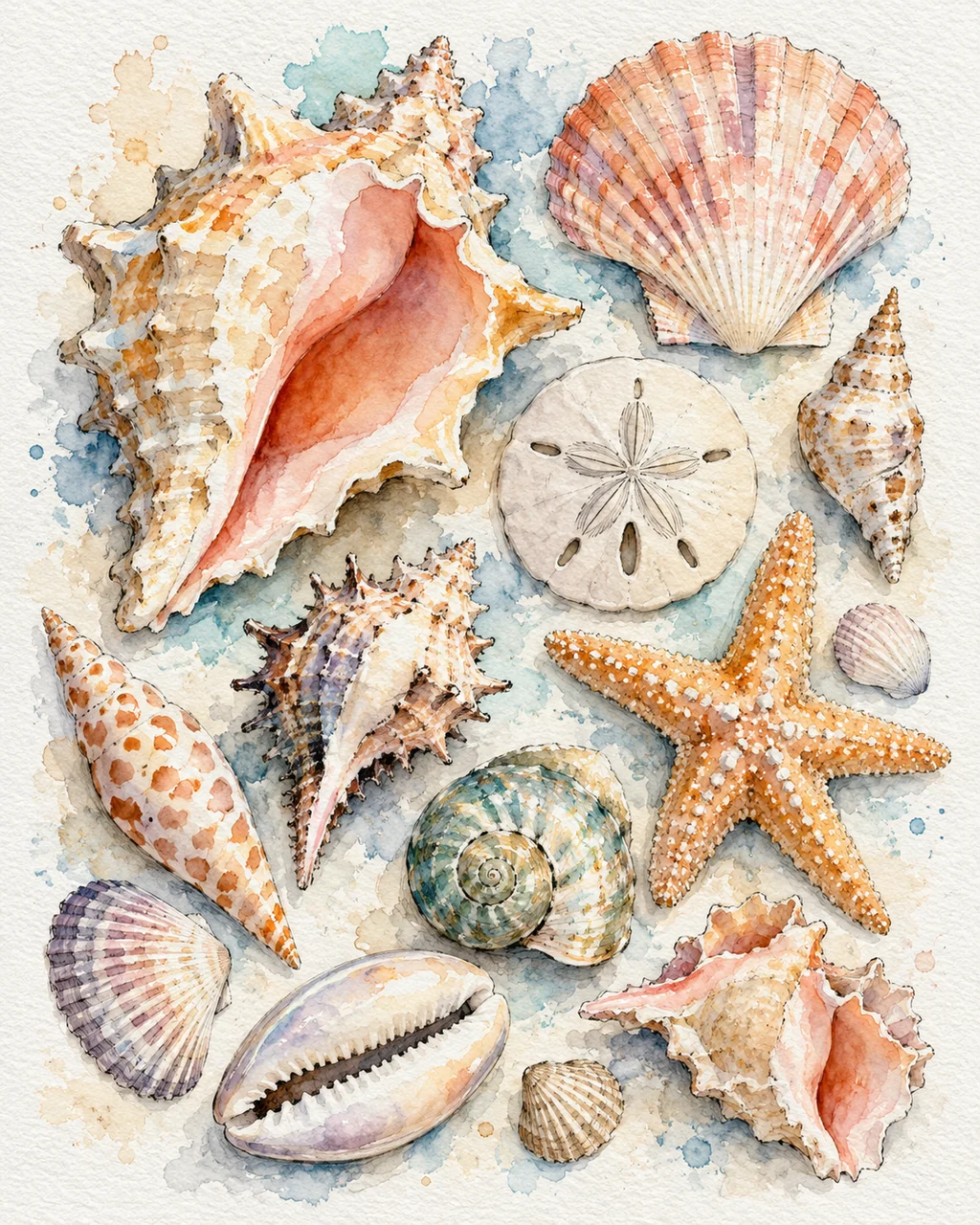 Seashell Collection · Ink Line and Wash