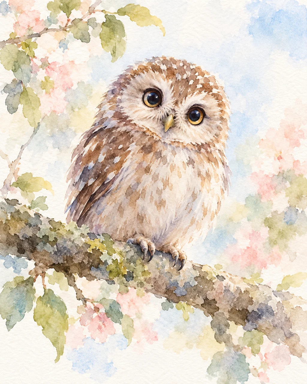Owl on a Branch · Soft Pastels