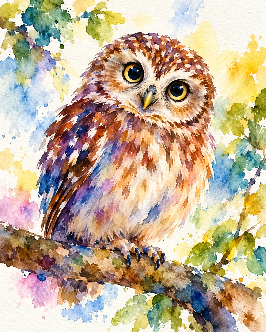 Owl on a Branch · Vibrant Pigments