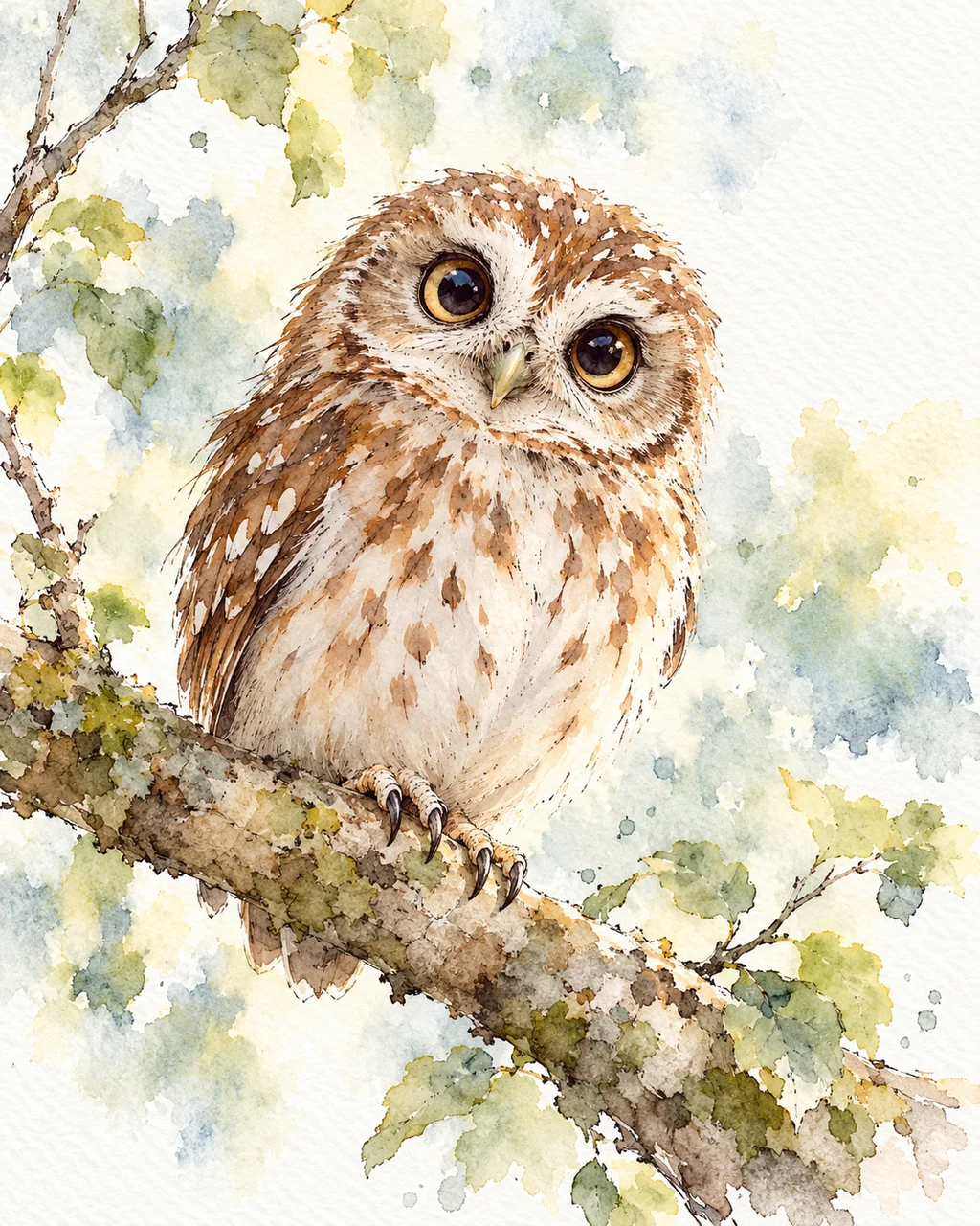 Owl on a Branch · Ink Line and Wash