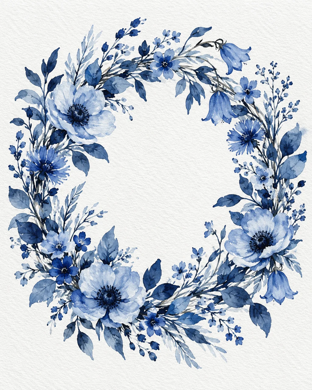 Floral Wreath · Indigo Monochrome