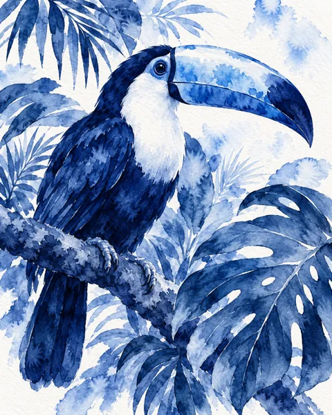 Toucan in the Jungle · Indigo Monochrome