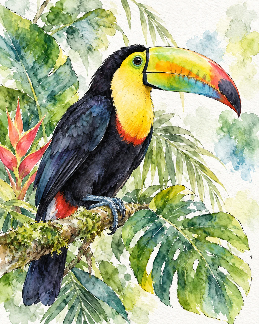 Toucan in the Jungle · Ink Line and Wash