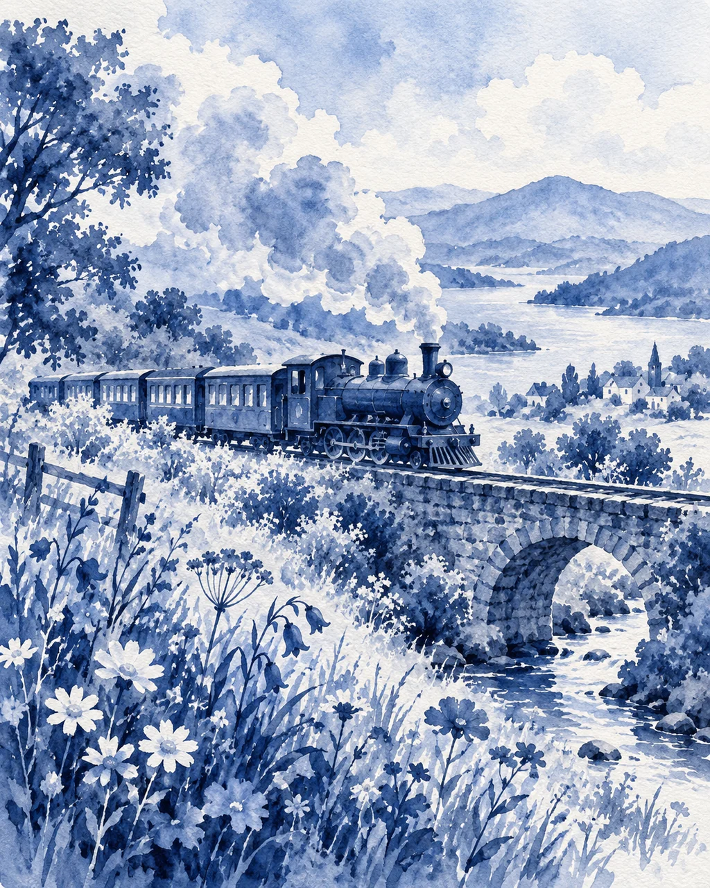 Little Country Train · Indigo Monochrome