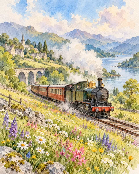 Little Country Train · Ink Line and Wash