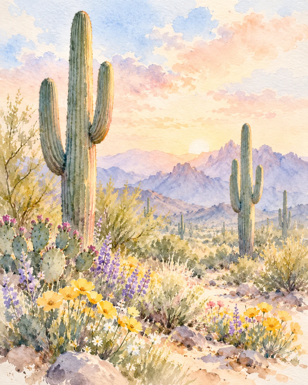 Saguaro Desert Bloom · Soft Pastels