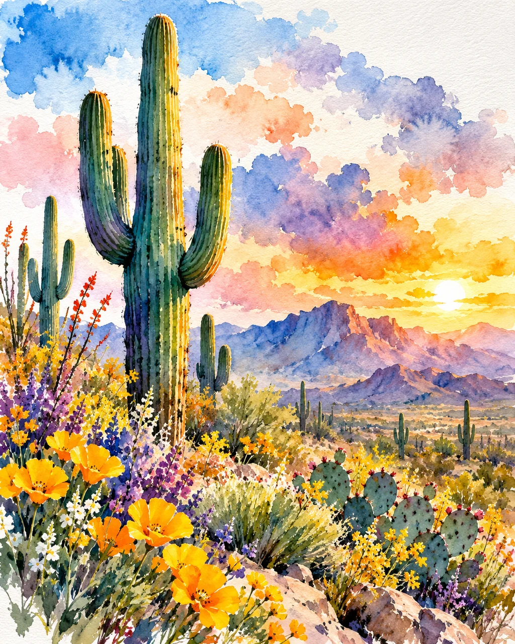 Saguaro Desert Bloom · Vibrant Pigments