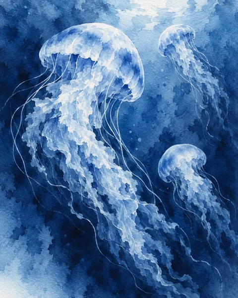 Drifting Jellyfish · Indigo Monochrome