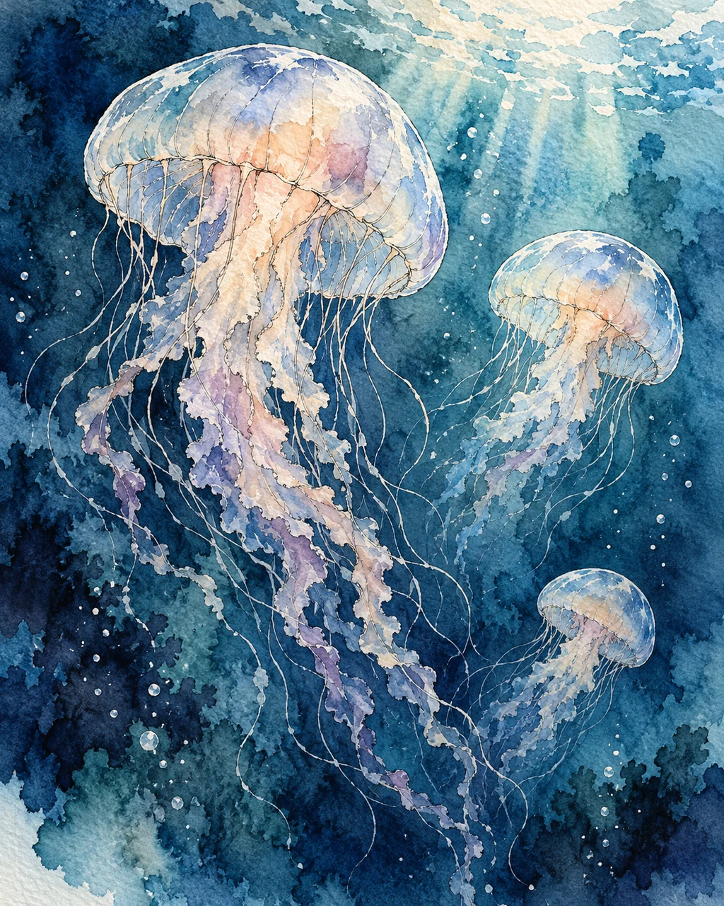 Drifting Jellyfish · Ink Line and Wash