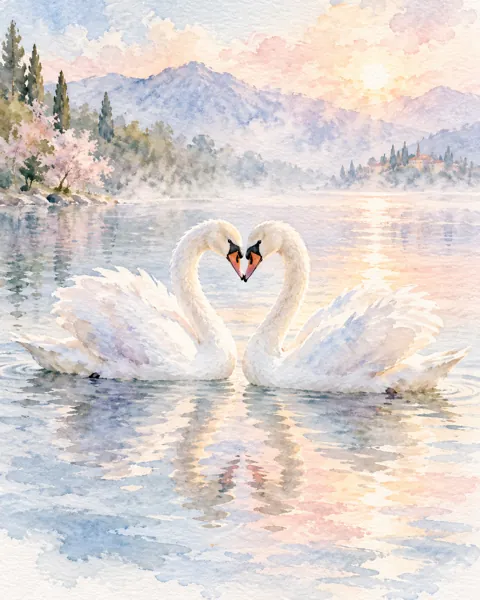 Swans on a Lake · Soft Pastels