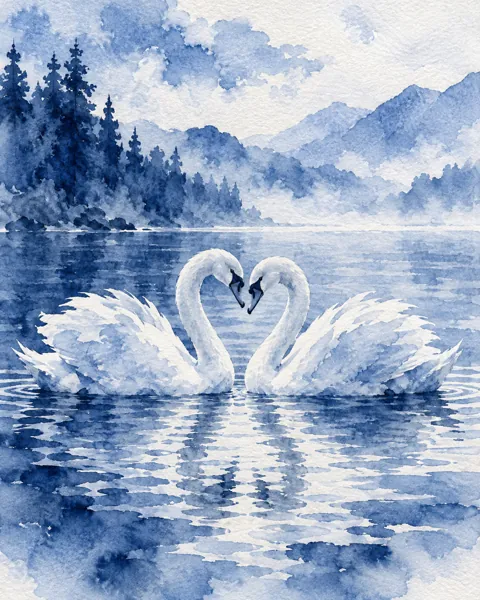 Swans on a Lake · Indigo Monochrome